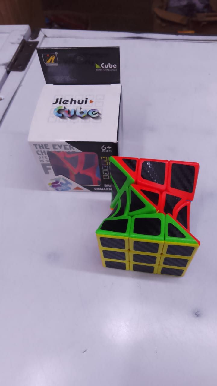 JieHui Ghost/Windmill Twist Puzzle Cube – Shape-Mod Stickered Brain Teaser with Carbon Fiber Design, Storage Box, Educational Toy for Kids 6+