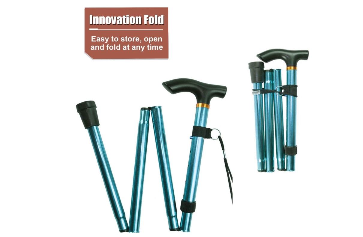 Foldable Walking Stick Cane – Adjustable Aluminum Mobility Cane with Comfortable Grip & Rubber Tip, Lightweight Portable 4-Section Design for Seniors & Adults