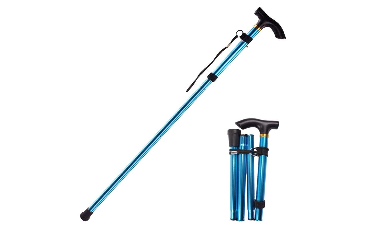 Foldable Walking Stick Cane – Adjustable Aluminum Mobility Cane with Comfortable Grip & Rubber Tip, Lightweight Portable 4-Section Design for Seniors & Adults