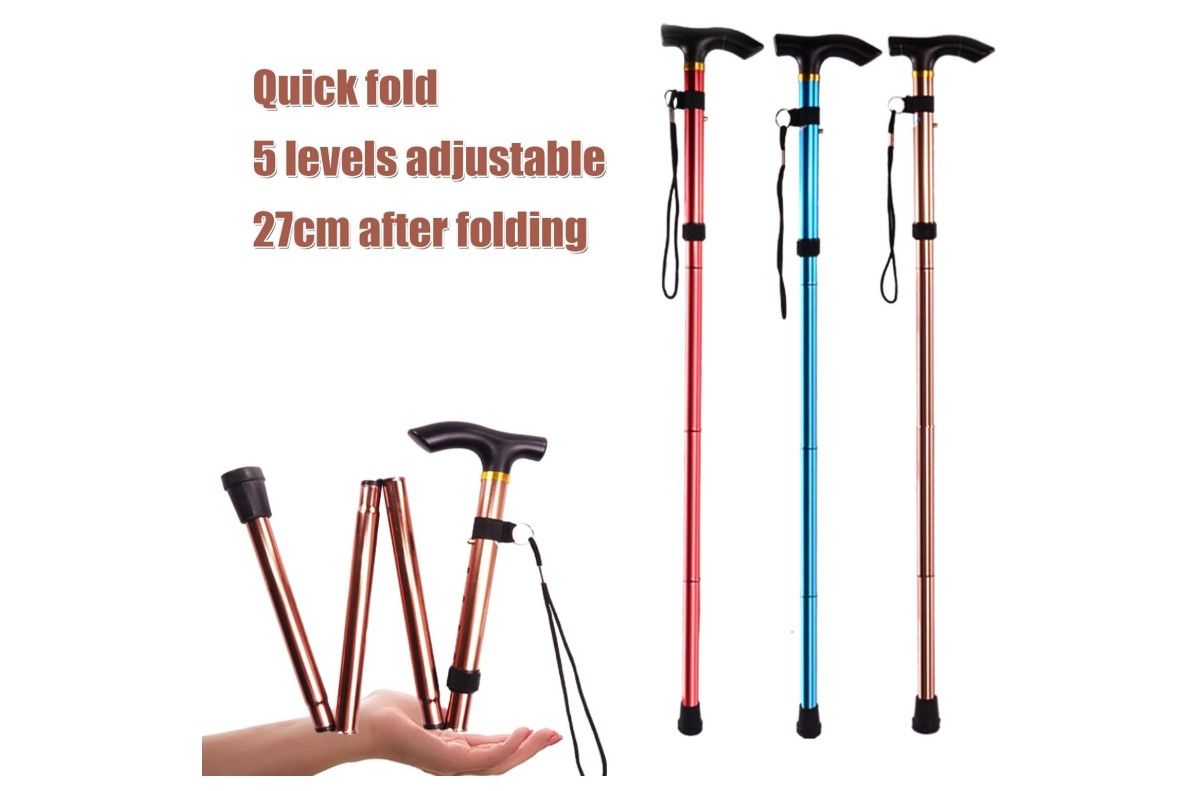 Foldable Walking Stick Cane – Adjustable Aluminum Mobility Cane with Comfortable Grip & Rubber Tip, Lightweight Portable 4-Section Design for Seniors & Adults