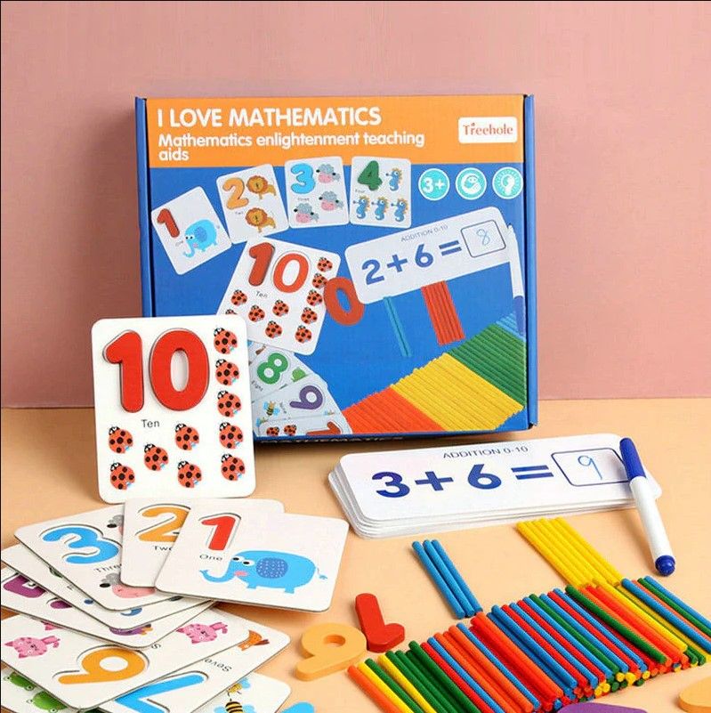 3-in-1 I Love Mathematics Learning Set for Kids – Numbers, Spelling & Addition Educational Toy, Treehole Enlightenment Teaching Aids Early Learning Kit for Toddlers