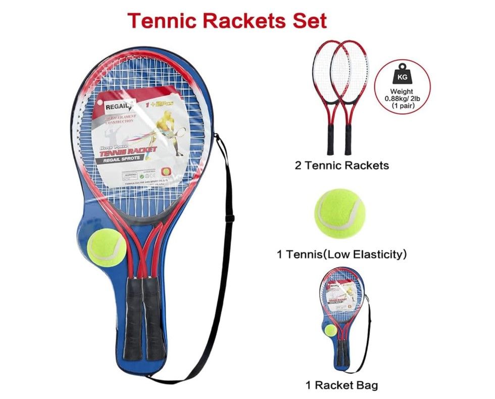 2 Player Tennis Racket Set – Complete Kids Outdoor Game Kit with Balls and Portable Carry Case, Durable Lightweight Design for Garden, Beach, and Backyard Fun for Active Play and Entertainment