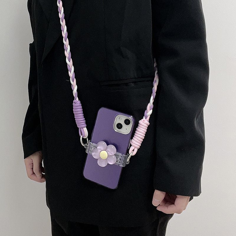 Instagram Japan and South Korea niche beaded crystal flower back clip chain long hand rope universal mobile phone diagonal neck chain