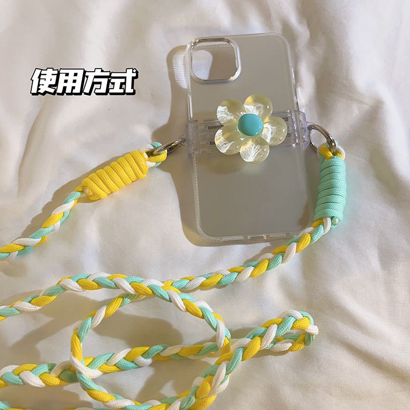 Instagram Japan and South Korea niche beaded crystal flower back clip chain long hand rope universal mobile phone diagonal neck chain