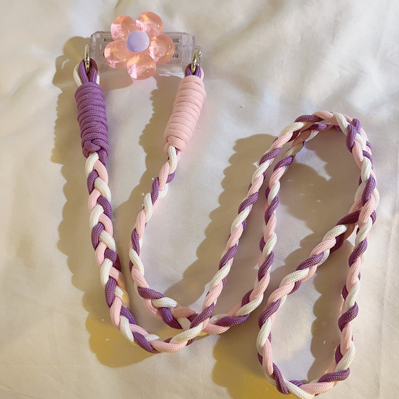 Instagram Japan and South Korea niche beaded crystal flower back clip chain long hand rope universal mobile phone diagonal neck chain