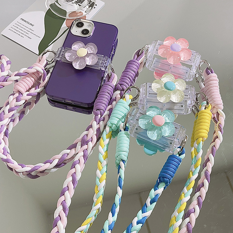 Instagram Japan and South Korea niche beaded crystal flower back clip chain long hand rope universal mobile phone diagonal neck chain