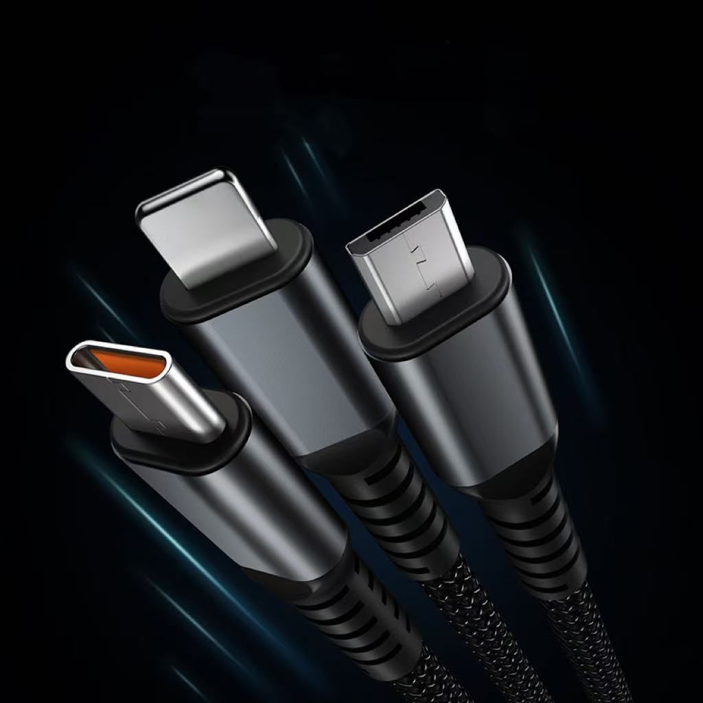 Smart digital display super fast charge 100w one drag three data cable for mobile phone three-in-one charging cable