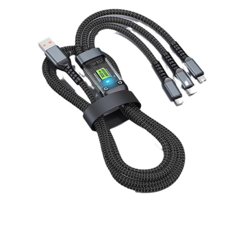Smart digital display super fast charge 100w one drag three data cable for mobile phone three-in-one charging cable