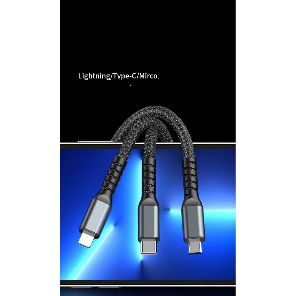 Smart digital display super fast charge 100w one drag three data cable for mobile phone three-in-one charging cable