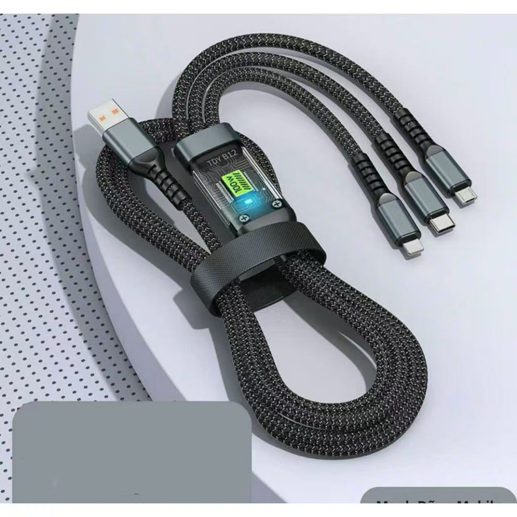 Smart digital display super fast charge 100w one drag three data cable for mobile phone three-in-one charging cable