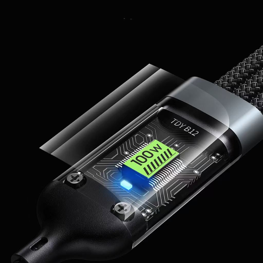 Smart digital display super fast charge 100w one drag three data cable for mobile phone three-in-one charging cable