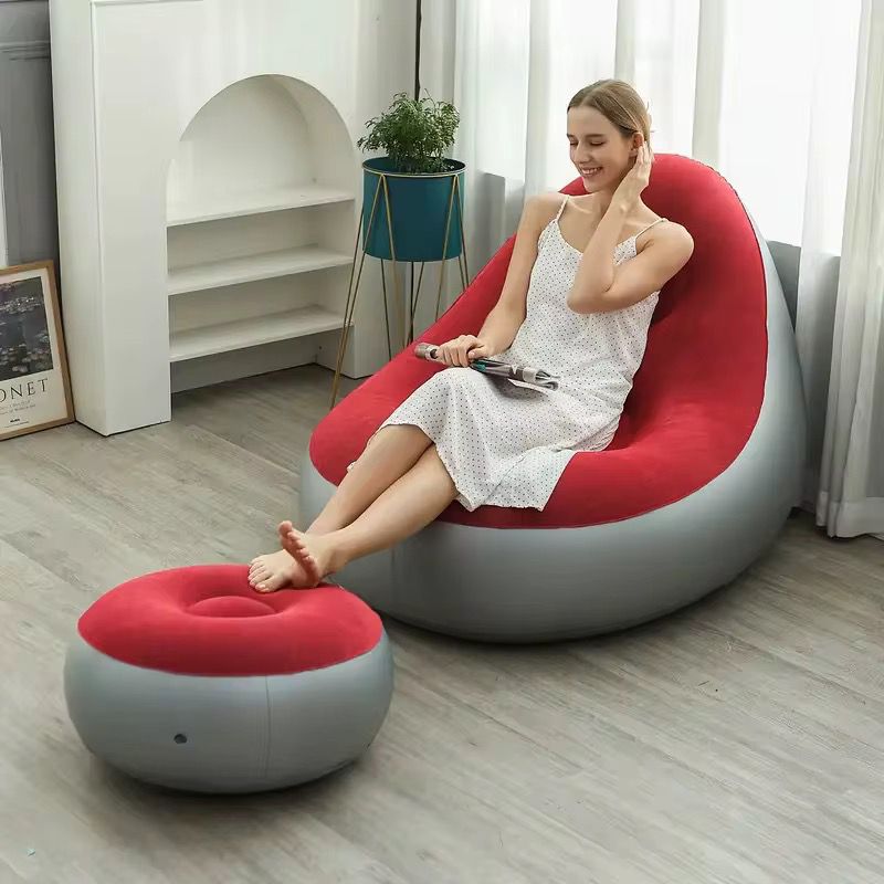 Inflatable Lazy Sofa with foot step , comes with free pump Optional Spherical Outdoor Inflatable Sofa PVC Plush Football Sofa Lazy Lounge Chair