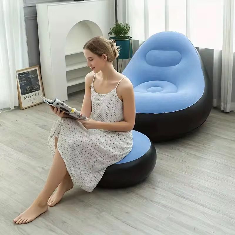 Inflatable Lazy Sofa with foot step , comes with free pump Optional Spherical Outdoor Inflatable Sofa PVC Plush Football Sofa Lazy Lounge Chair