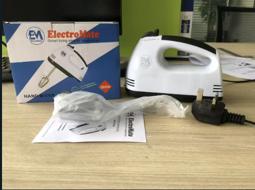 ElectroMate Electronic Hand Mixer.A compact and powerful kitchen companion, the Electromate hand mixer features a 260W motor with adjustable speeds, perfect for whipping cream, mixing cake batter,