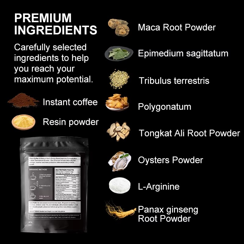 Male Maca Coffee Herbal Organic Naturally Tongkat Ali Root Improve Fertility Men Energy Maca x power coffee for men male coffee