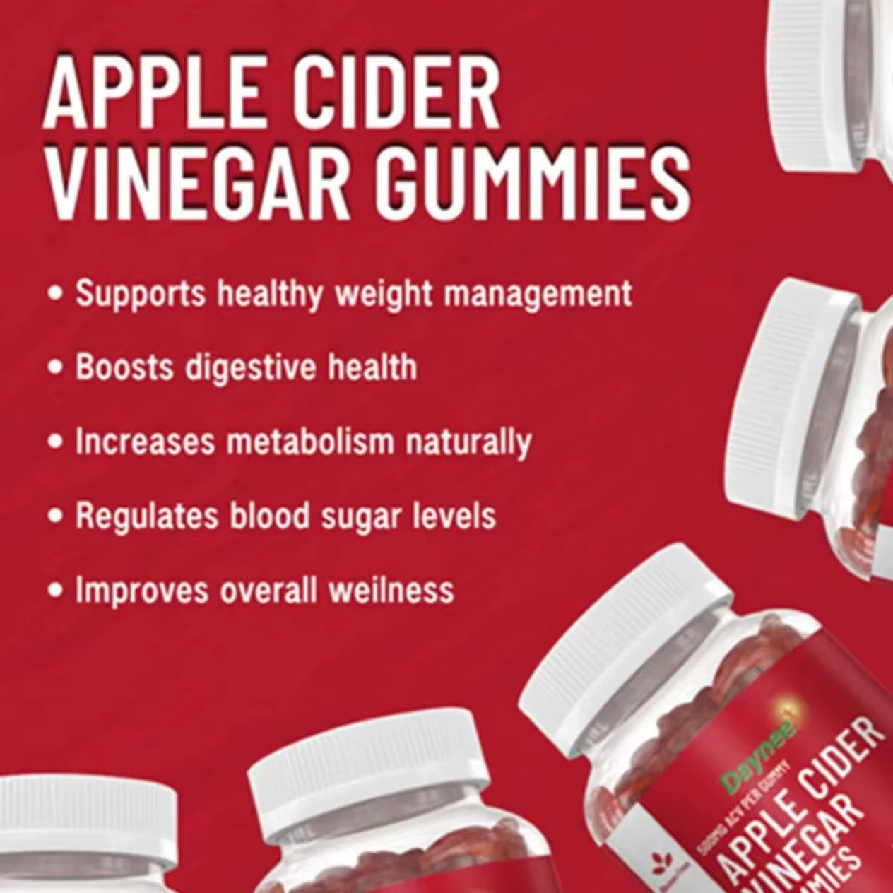 Daynee Apple Cider Vinegar Gummies For Detox, Weight Loss, Cholesterol & Energy