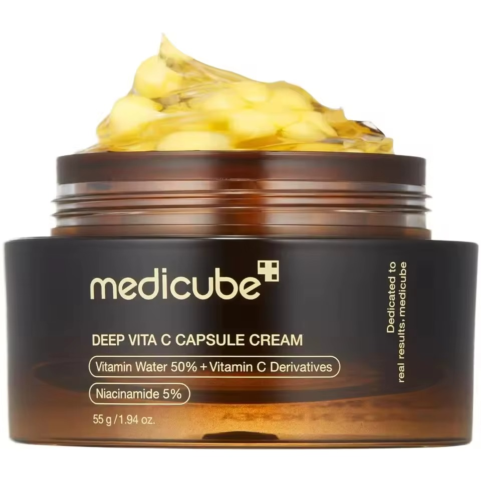 Medicube Deep Vita C Capsule Cream with Niacinamide & Alpha Arbutin with Bakuchiol & Collagen. Moisturizes, Fade Dark Spots, Pigmentations, Acne Marks, Blemishes, Wrinkles.