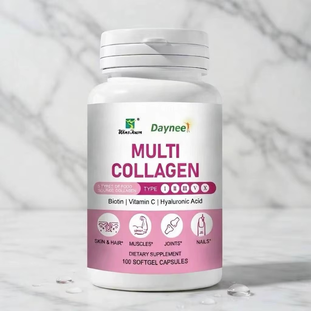 Daynee Multi Collagen Capsules Type I II III V X, Collagen Supplement with Biotin Vitamin C & Hyaluronic Acid, Supports Skin Hair Nails Joints & Anti-Aging, 100 Softgels