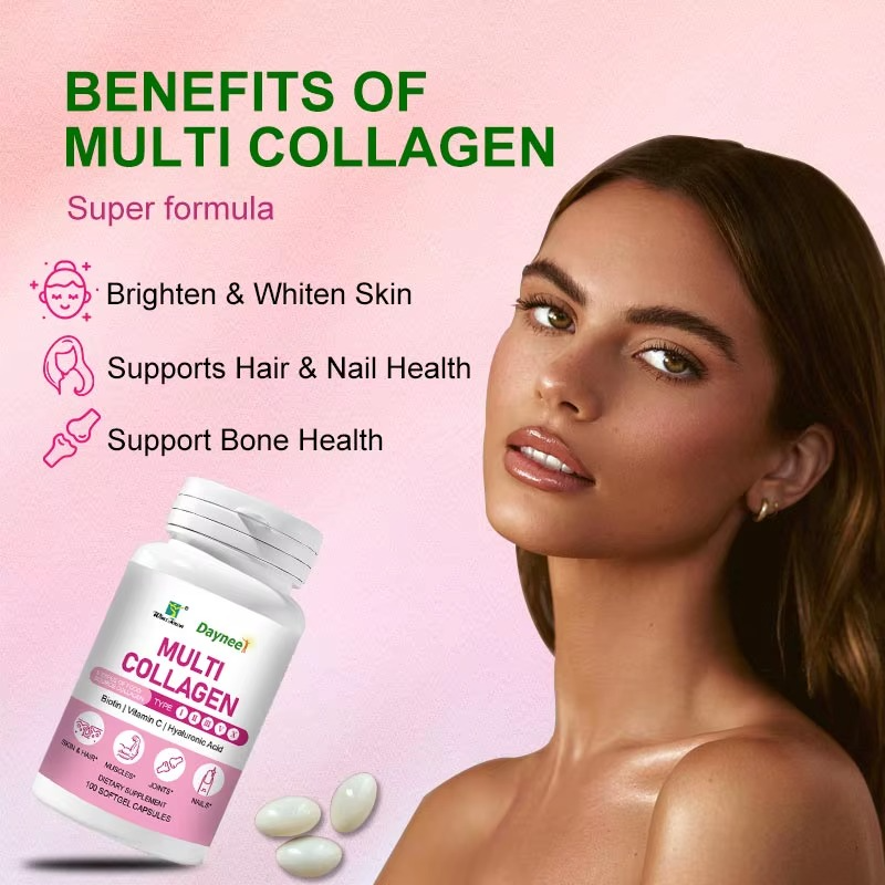 Daynee Multi Collagen Capsules Type I II III V X, Collagen Supplement with Biotin Vitamin C & Hyaluronic Acid, Supports Skin Hair Nails Joints & Anti-Aging, 100 Softgels