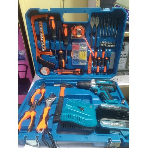 Makita Multifunctional DIY Household And Professional Electric Drill Tool Set-hardware Toolbox Electrician Woodworking Repair Tool Combination Set, With 36v Cordless Drill With Drilling And Impact Fun