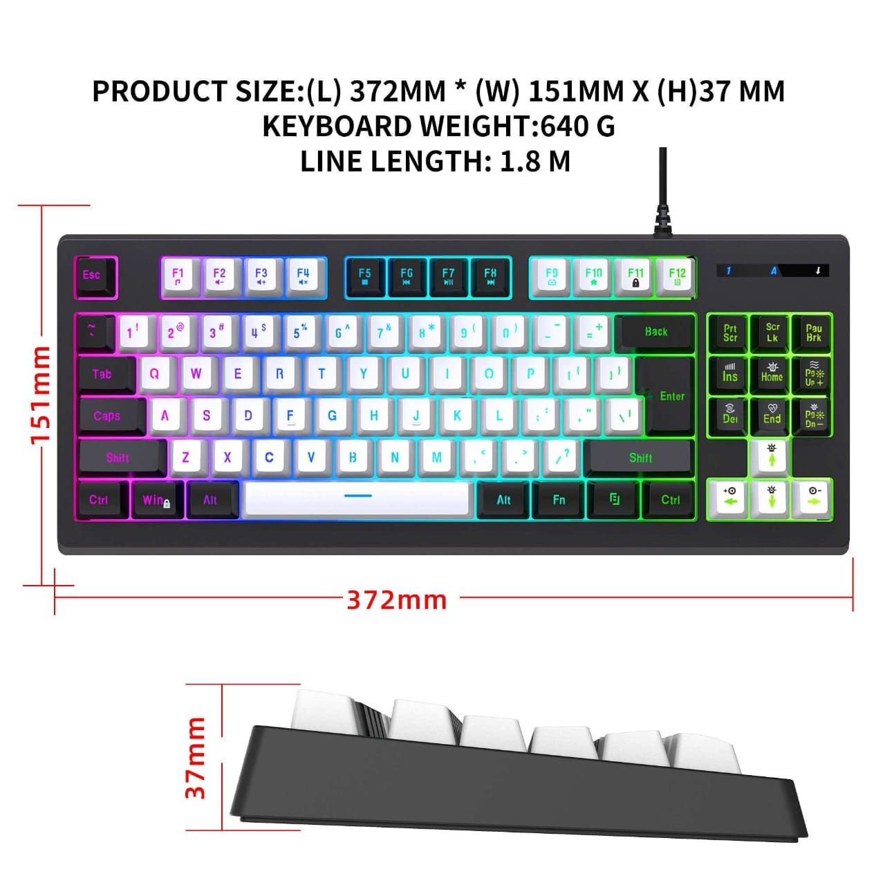 wired gaming keyboard mechanical feel esports RGB light up keyboard 87 keys computer office gaming keyboard usb backlit keyboard