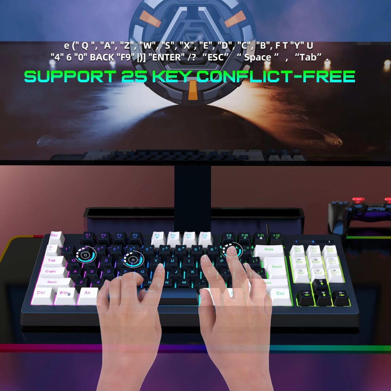 wired gaming keyboard mechanical feel esports RGB light up keyboard 87 keys computer office gaming keyboard usb backlit keyboard