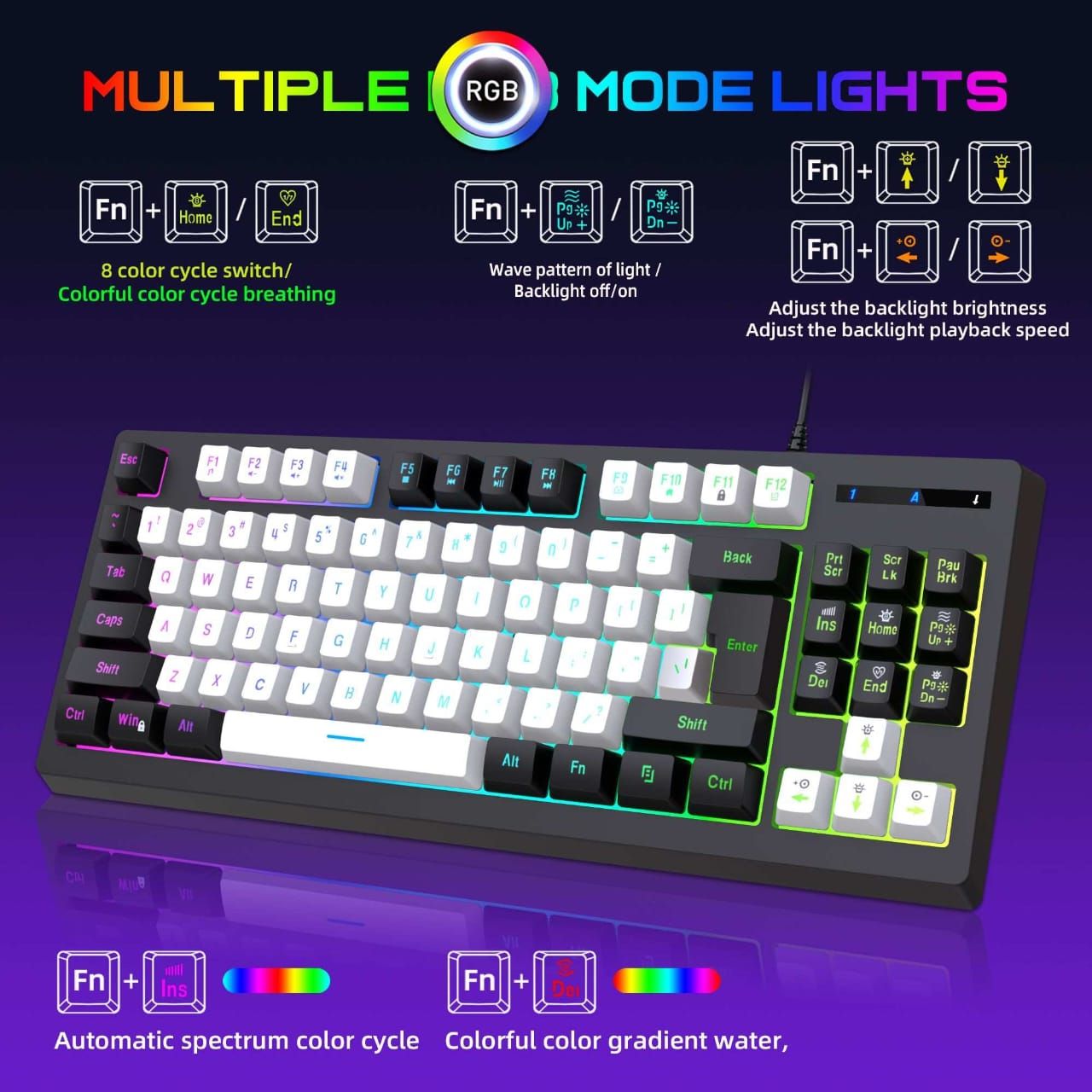 wired gaming keyboard mechanical feel esports RGB light up keyboard 87 keys computer office gaming keyboard usb backlit keyboard
