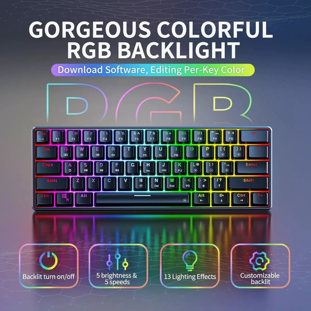 Mechanical keyboard compact LED backlit wired gaming mechanical keyboard for gamer rgb lights mechanical mini gaming keyboard