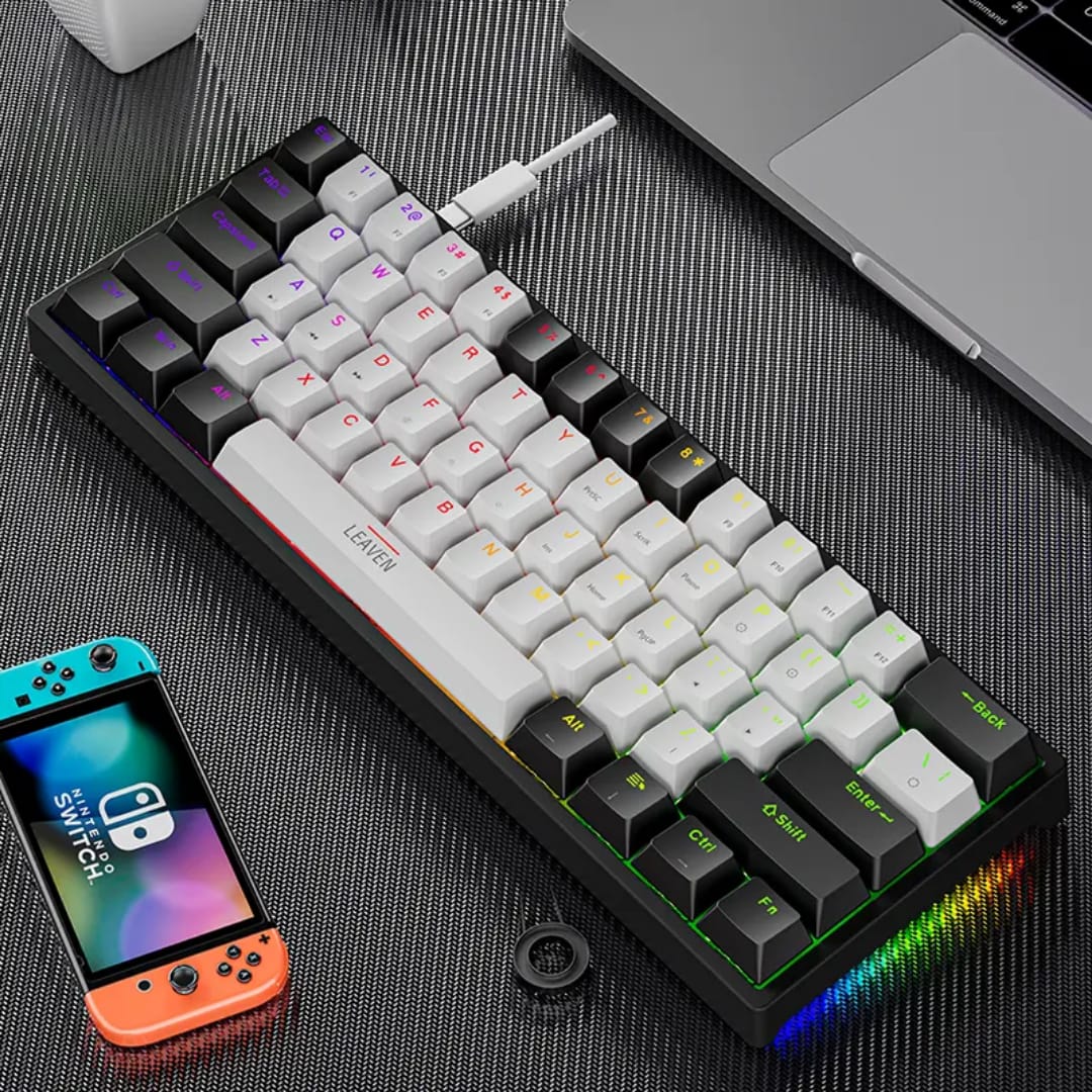 Type c detachable USB wired Hot swappable computer, red switch gaming keyboard 60% mechanical keyboard black and white keycaps