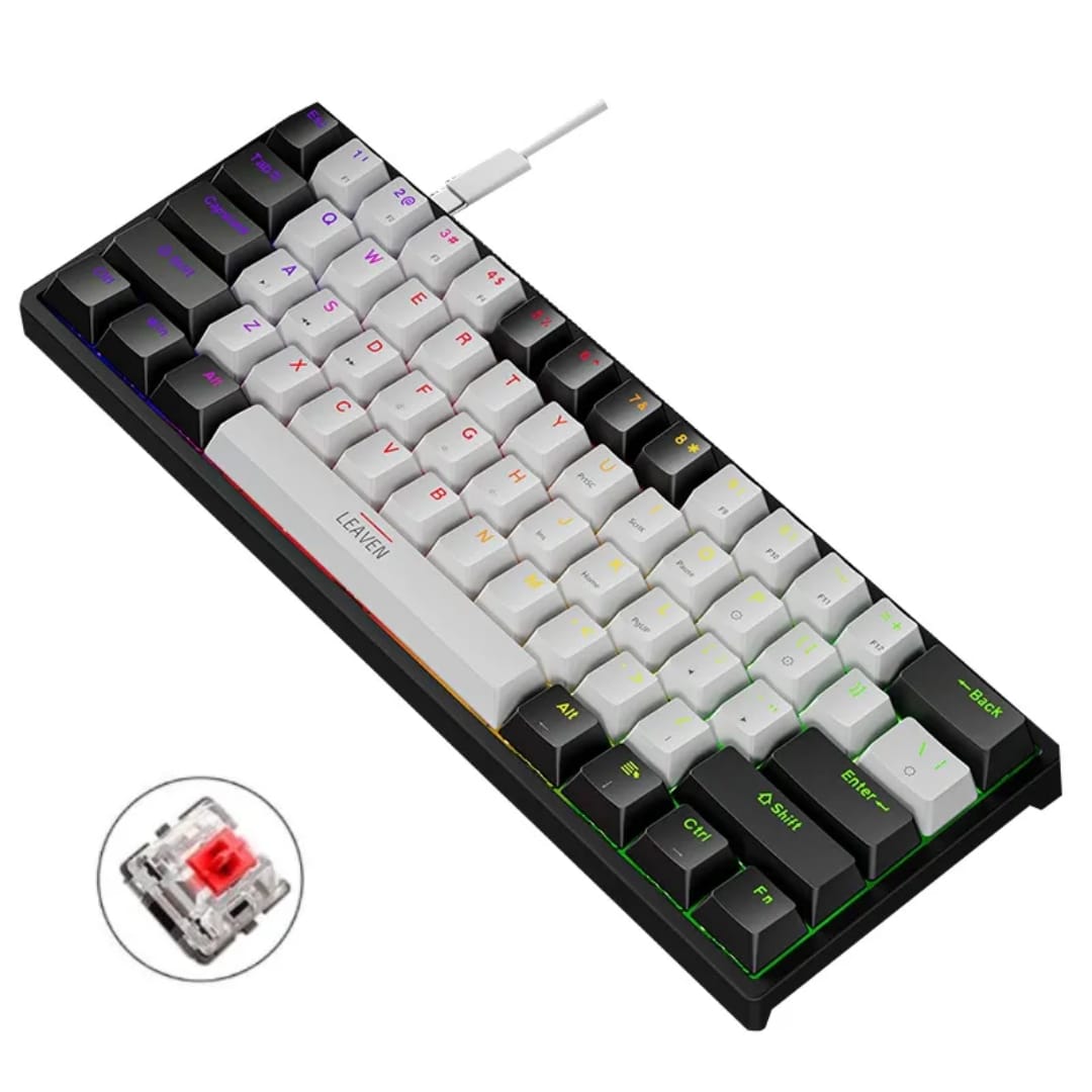 Type c detachable USB wired Hot swappable computer, red switch gaming keyboard 60% mechanical keyboard black and white keycaps