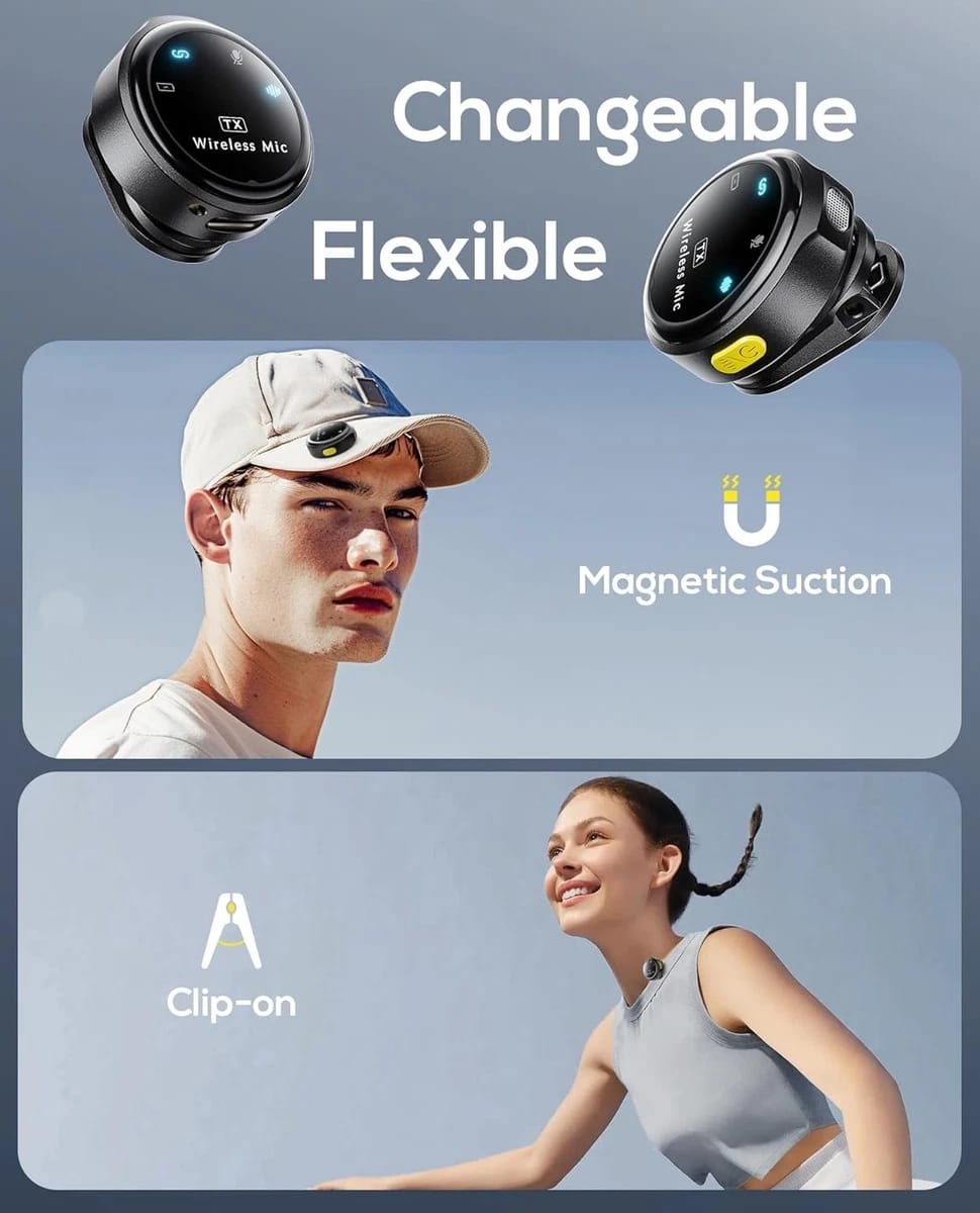 wireless dual microphone 2 in 1 receiver microphone with 2 mics and transmitter for vlogging dual mic lavalier for mobile phones and  camera best quality with noise cancellation