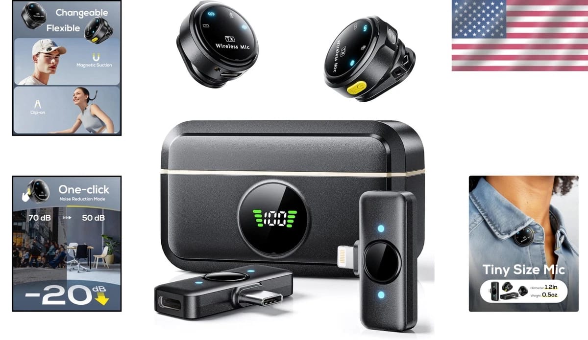 wireless dual microphone 2 in 1 receiver microphone with 2 mics and transmitter for vlogging dual mic lavalier for mobile phones and  camera best quality with noise cancellation