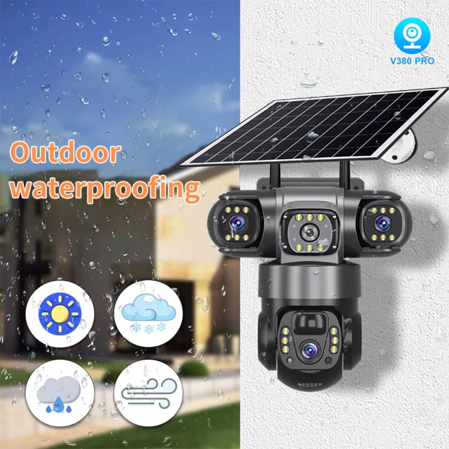 v380pro outdoor wifi solar CCTV camera 3 lens screen ptz 8w solar panel surveillance solar camera for home security waterproof wifi outdoor camera