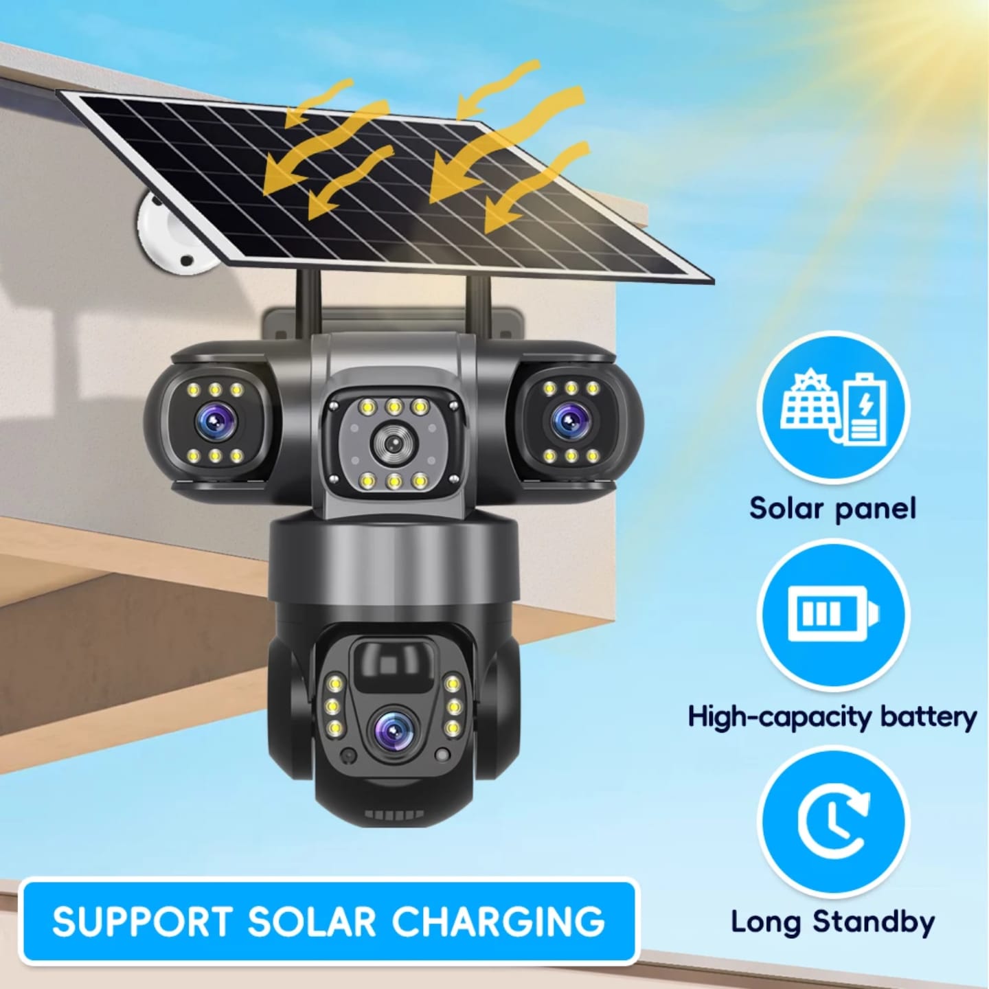 v380pro outdoor wifi solar CCTV camera 3 lens screen ptz 8w solar panel surveillance solar camera for home security waterproof wifi outdoor camera