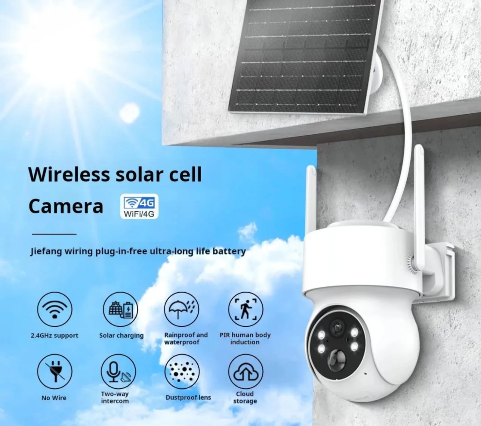 solar camera outdoor wireless solar CCTV camera WIFI outdoor camera waterproof phone app control with solar AI smart camera HD resolution night vision CCTV solar camera high HD