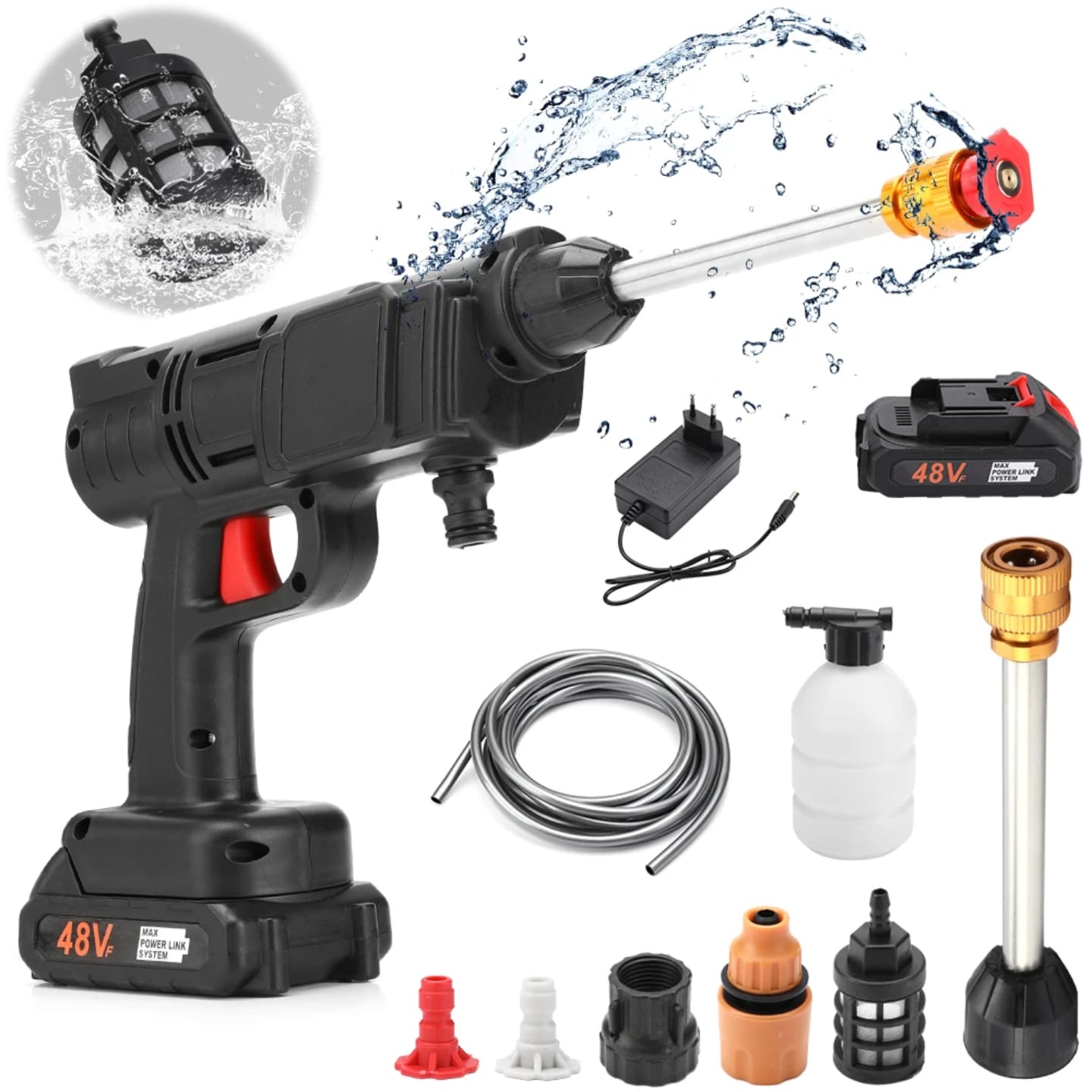 high pressure car washer gun handheld car washer gun, electric cordless battery car wash machine 48v 2 battries high quality portable electric washer gun for cars and home use