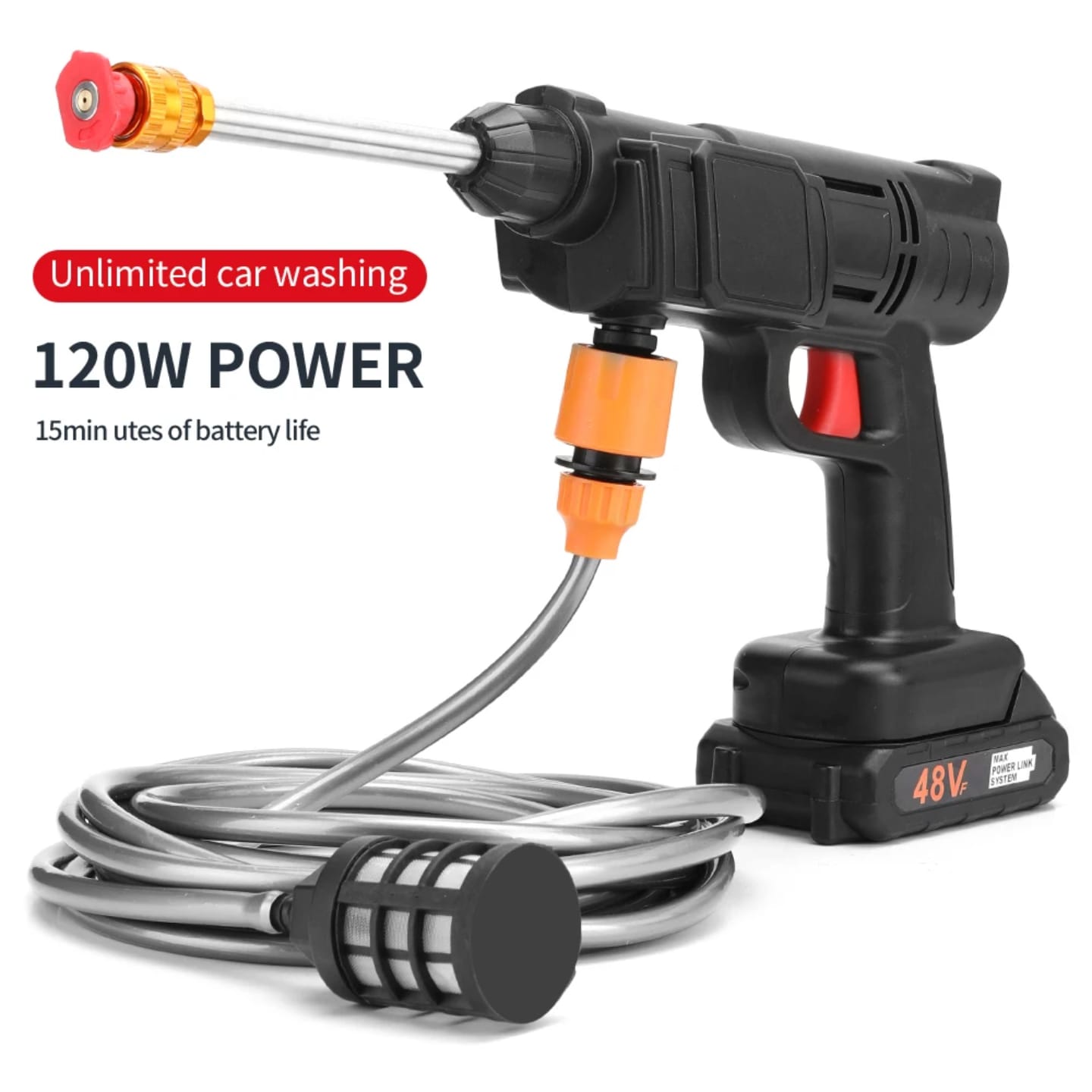 high pressure car washer gun handheld car washer gun, electric cordless battery car wash machine 48v 2 battries high quality portable electric washer gun for cars and home use