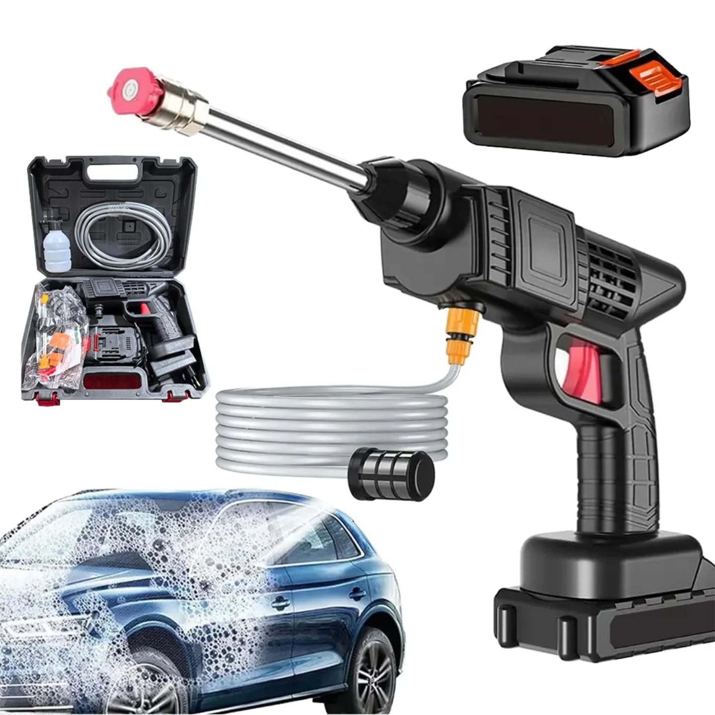 high pressure car washer gun handheld car washer gun, electric cordless battery car wash machine 48v 2 battries high quality portable electric washer gun for cars and home use