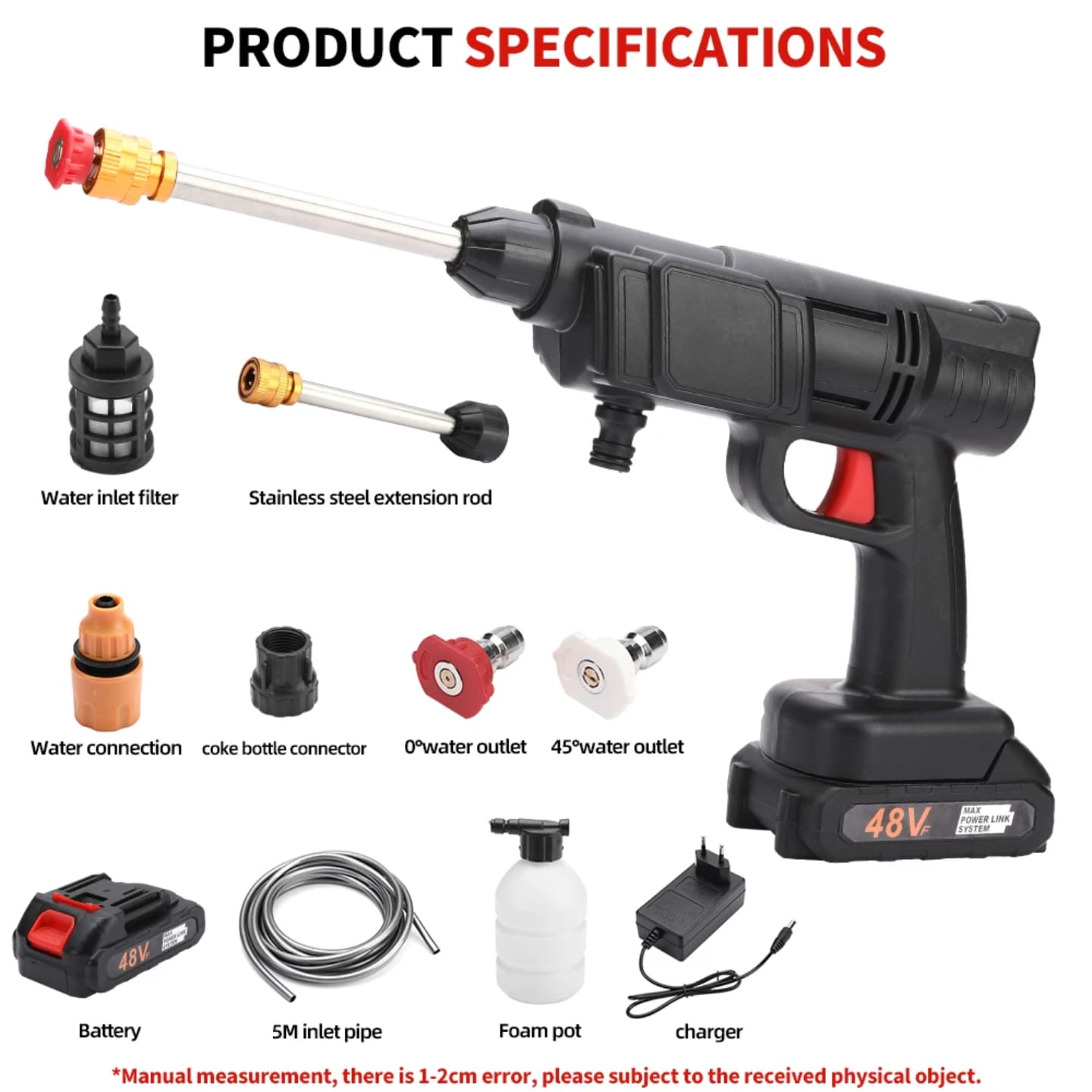 high pressure car washer gun handheld car washer gun, electric cordless battery car wash machine 48v 2 battries high quality portable electric washer gun for cars and home use
