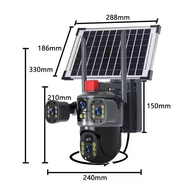 V380PRO 4G LTE solar CCTV camera, 3 lens view, solar lights waterproof 12mp 4k resolution outdoor solar cctv cameras, solar powered PTZ IP CCTV wireless camera 4G camera