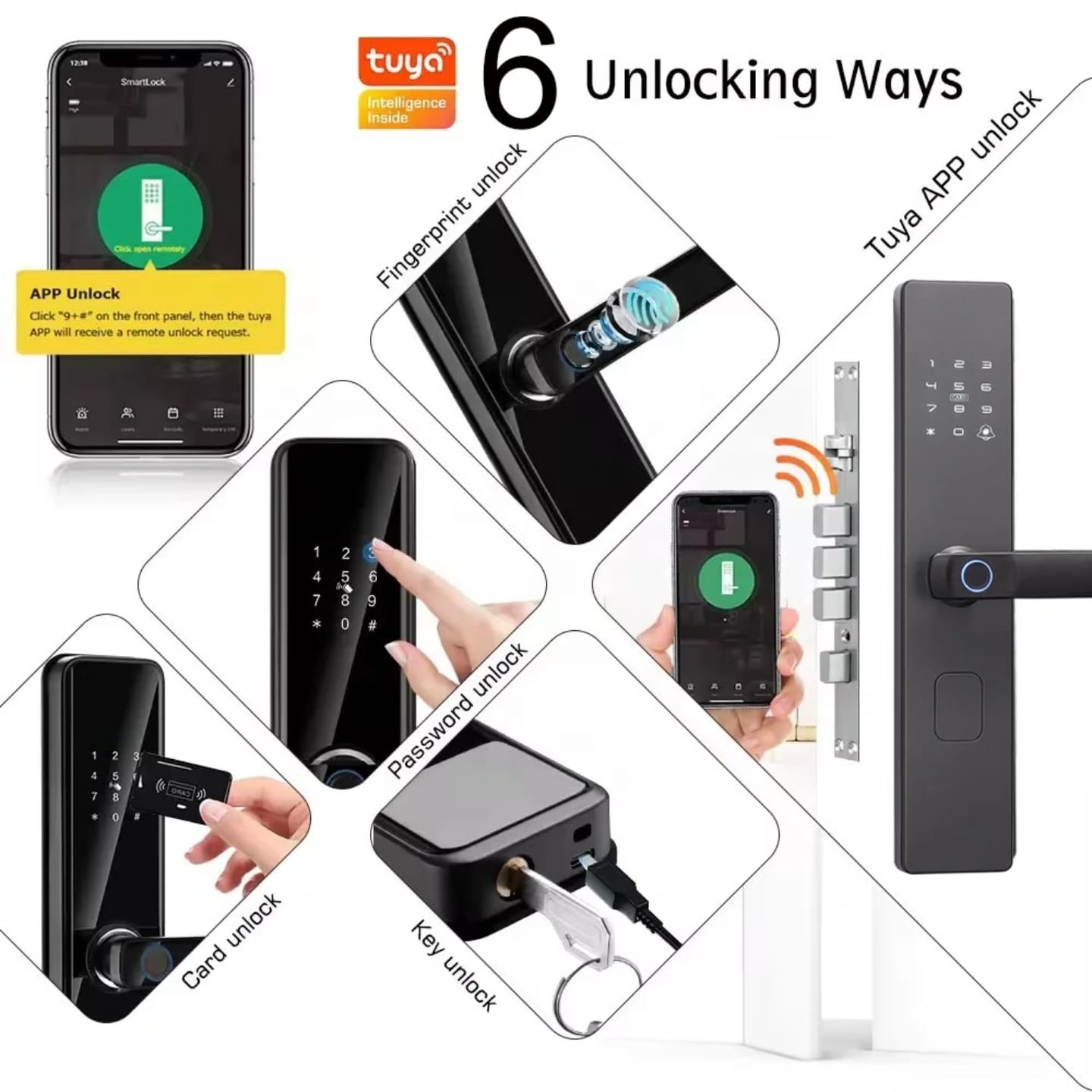 Tuya biometric smart digital locks with fingerprint unlock options, intelligent App controlled fingeprint AIRbnb smart locks for home office and hoyel locks, digital locks