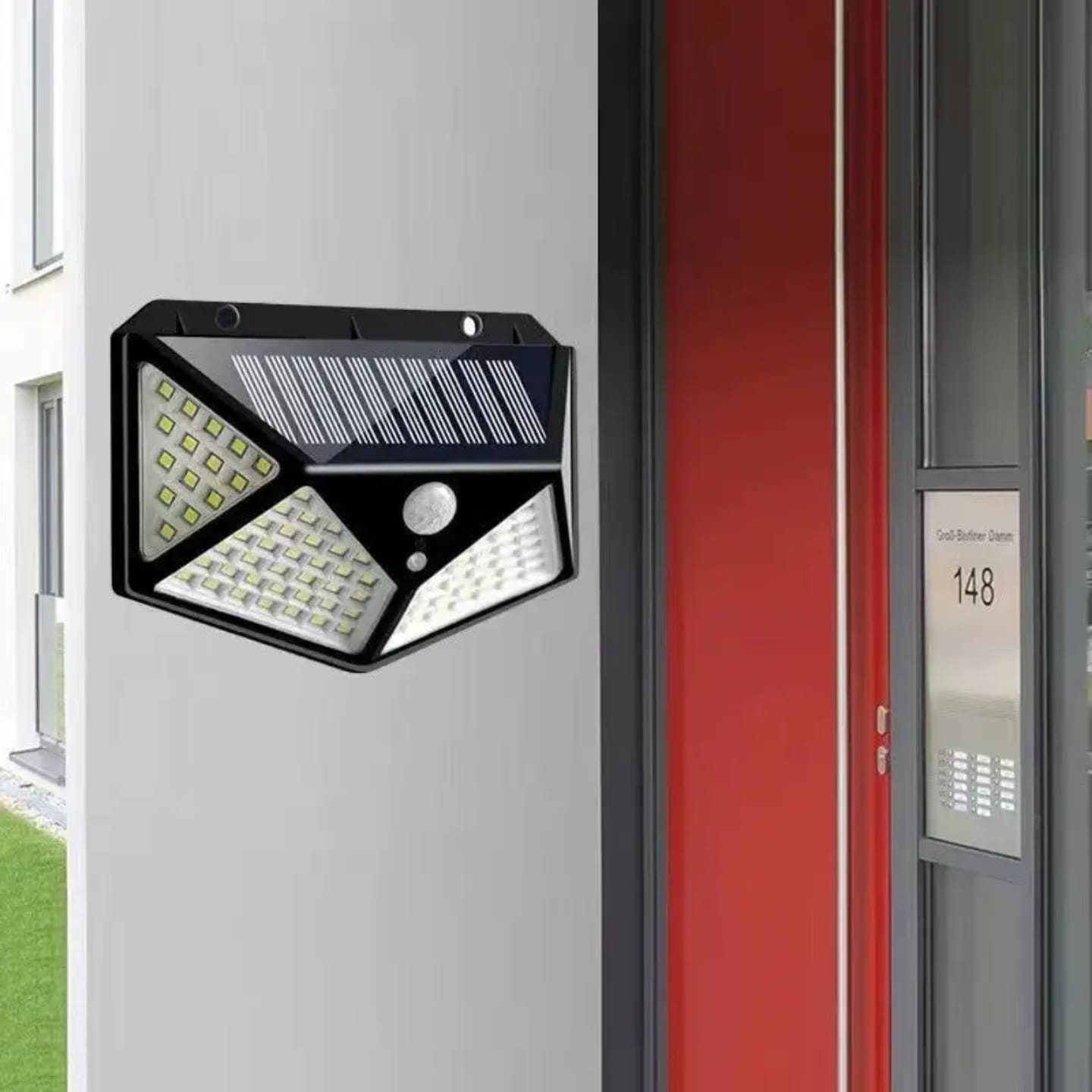 100 LED solar wall lamp Courtyard 4-sided light emitting solar lamp human body sensing outdoor wall lamps, solar security lights PIR courtyard 100 led solar flood lights