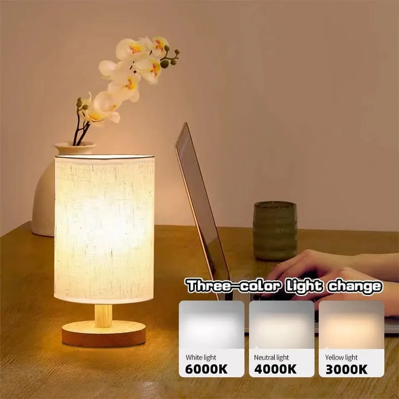 Modern wooden LED Lamp light Bedside Nordic fabric material decorative warm light tabletop lights bedroom bedside led lamp