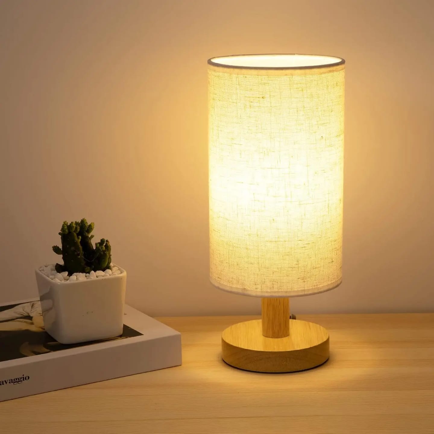 Modern wooden LED Lamp light Bedside Nordic fabric material decorative warm light tabletop lights bedroom bedside led lamp