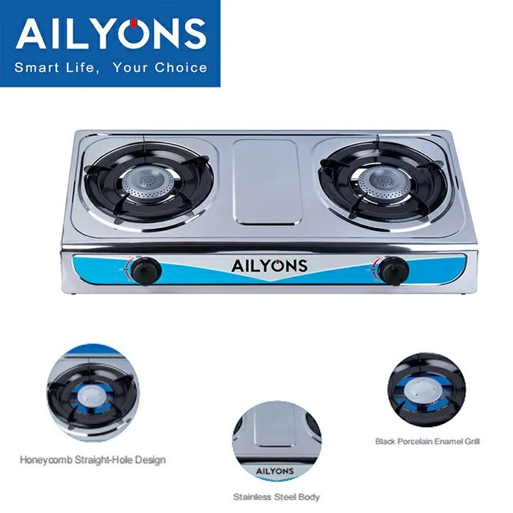 AILYONS/LYONS GS013 Stainless Steel Gas Cookers Double Burner Gas stove Desktop Gas Stove Gas Cooker