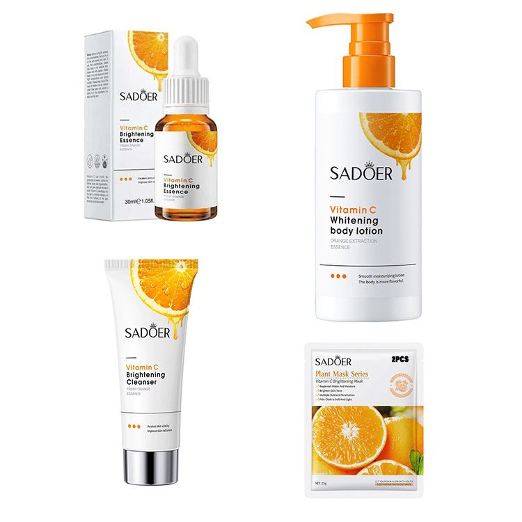 Sadoer Vitamin C Skincare Kit  with  vitamin c Brightening Serum,  Facial Cleanser,vitamin c  Lotion & 2pcs Vitamin C brightening Face Masks  for brightening, Whitening & Hydrating