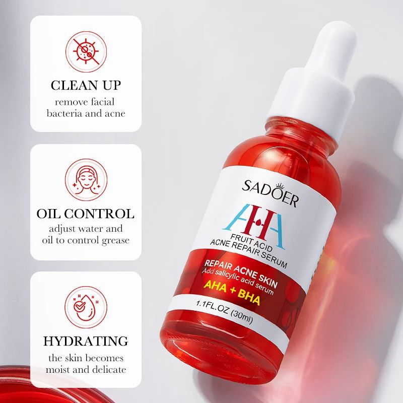 Sadoer AHA BHA Fruit Acid Serum - Acne Repair, Pore Minimizer & Exfoliating Face Serum for Clear, Smooth Skin ideal for oily, combination, and acne-prone skin