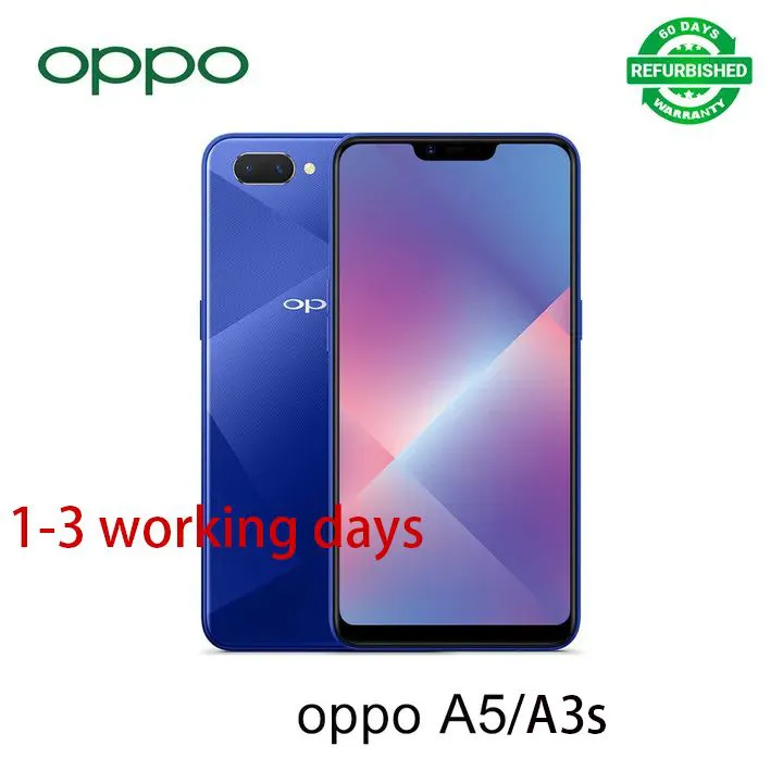 Refurbished oppo A3S  A5   Ram 4GB+Rom 64GB,Smart phone Android LTE mobile phone, 6.2-inch screen, front 8mp, rear 13mp + 2MP camera, face unlock, 4230mah battery, 8-core dual card smart phone