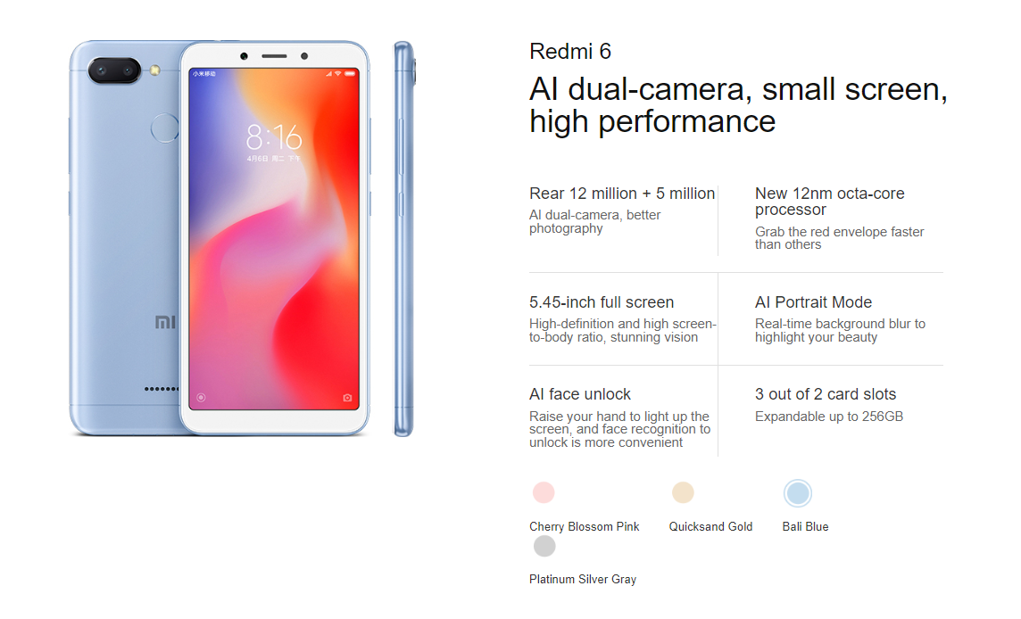 Refurbished Phones Xiaomi Redmi 6 Global OS 64GB+4GB 3000mAh 5.45 inches Dual SIM Smartphone