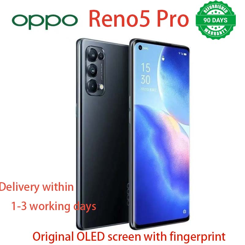Refurbished OPPO Reno5pro Reno 5Pro 5G Smartphone 6.55-inch Curved Screen Fingerprint/Face ID 8GB+128GB/12GB+256GB 64MP+32MP 4350mAh Dual Nano-SIM